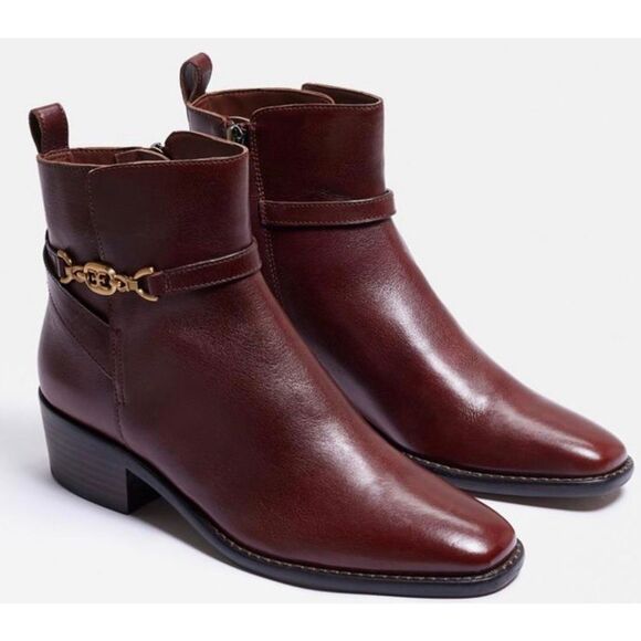 Sam Edelman Brawley Buckled Leather Ankle Boots Size 9.5 in Burgundy NEW - Picture 1 of 8